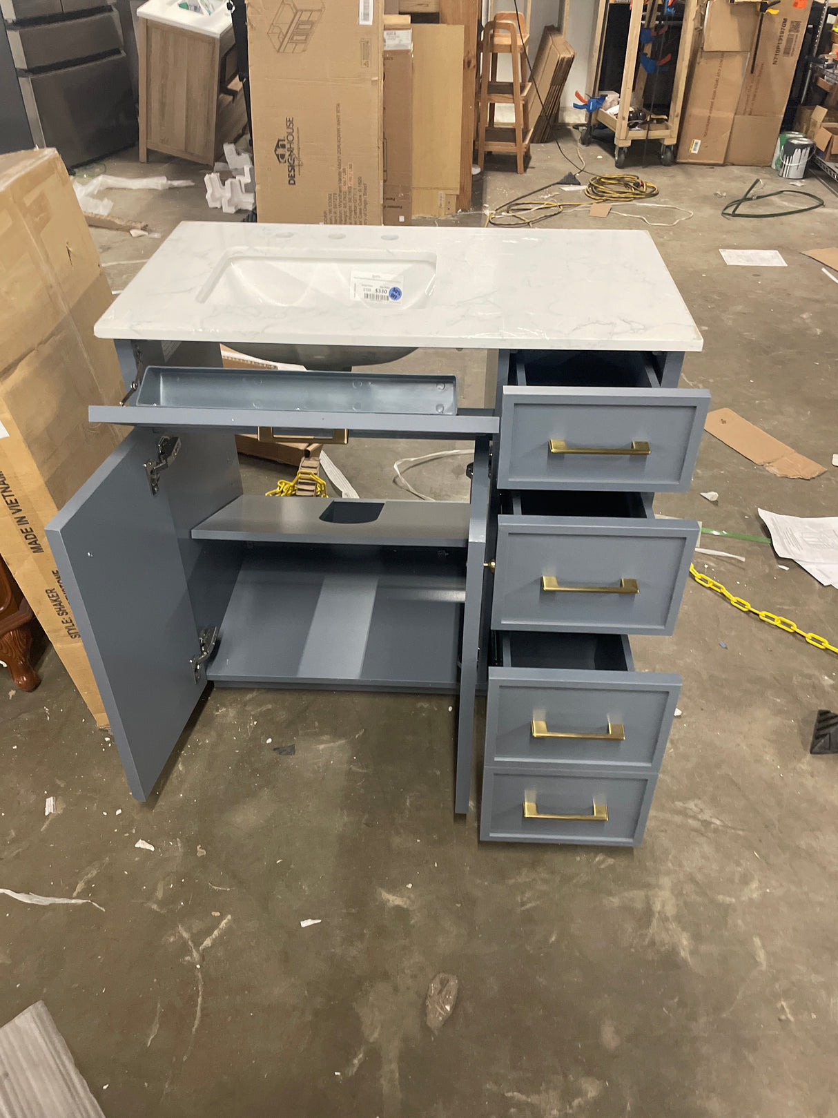 Marcote 36 in. Single Sink Freestanding Slate Blue Bath Vanity with Venato Engineered Stone Top (Assembled)