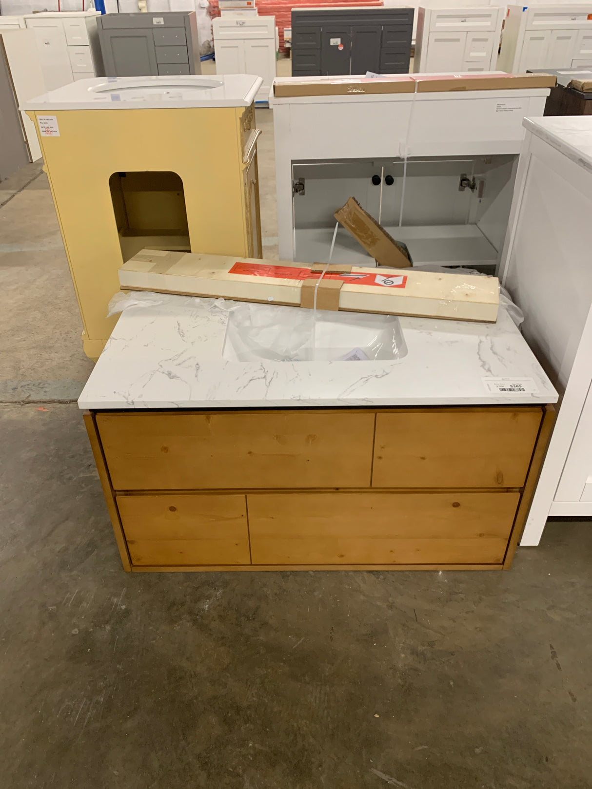 Ventford Reclaimed 36 in. Bath Vanity in Brushed Light Oak with Artificial Carrara Vanity Top with White Basin