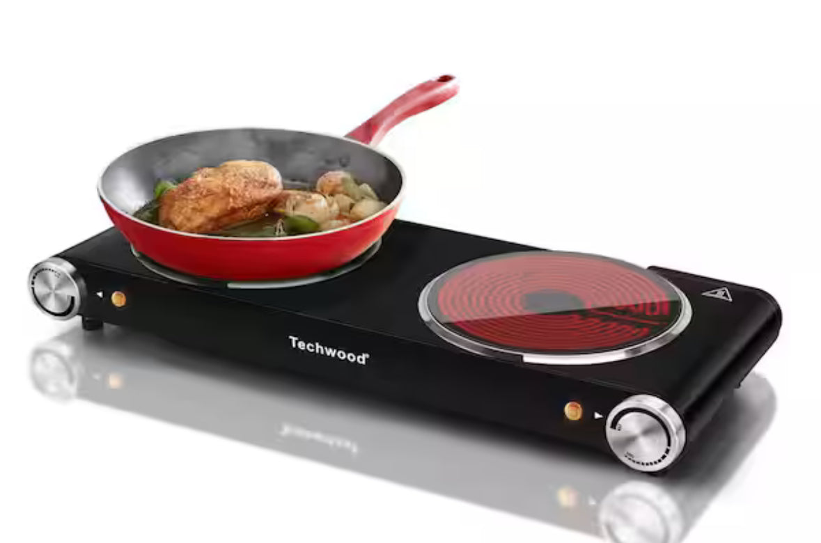 Portable 2-Burner 7.6 in. Black Infrared Ceramic Electric Stove 1800-Watt Electric Dual Hot Plate