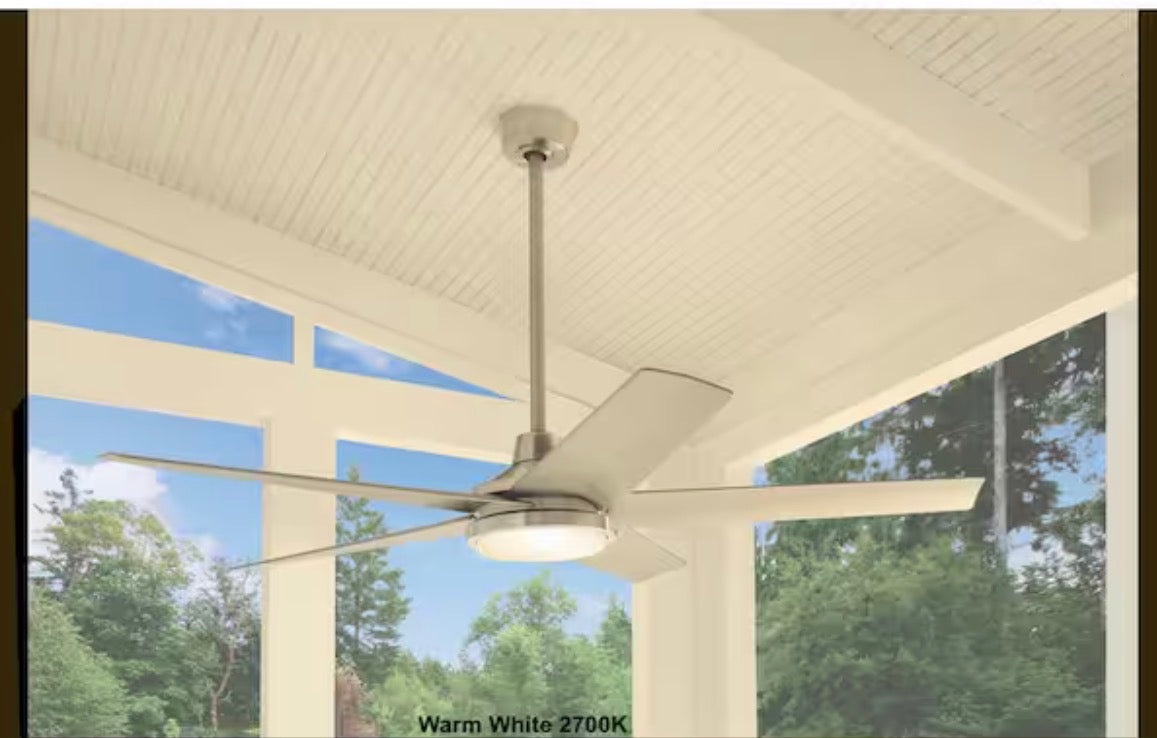 Ladshaw 60 in. Indoor/Outdoor Wet Rated Brushed Nickel Ceiling Fan with Adjustable White LED and Remote Included