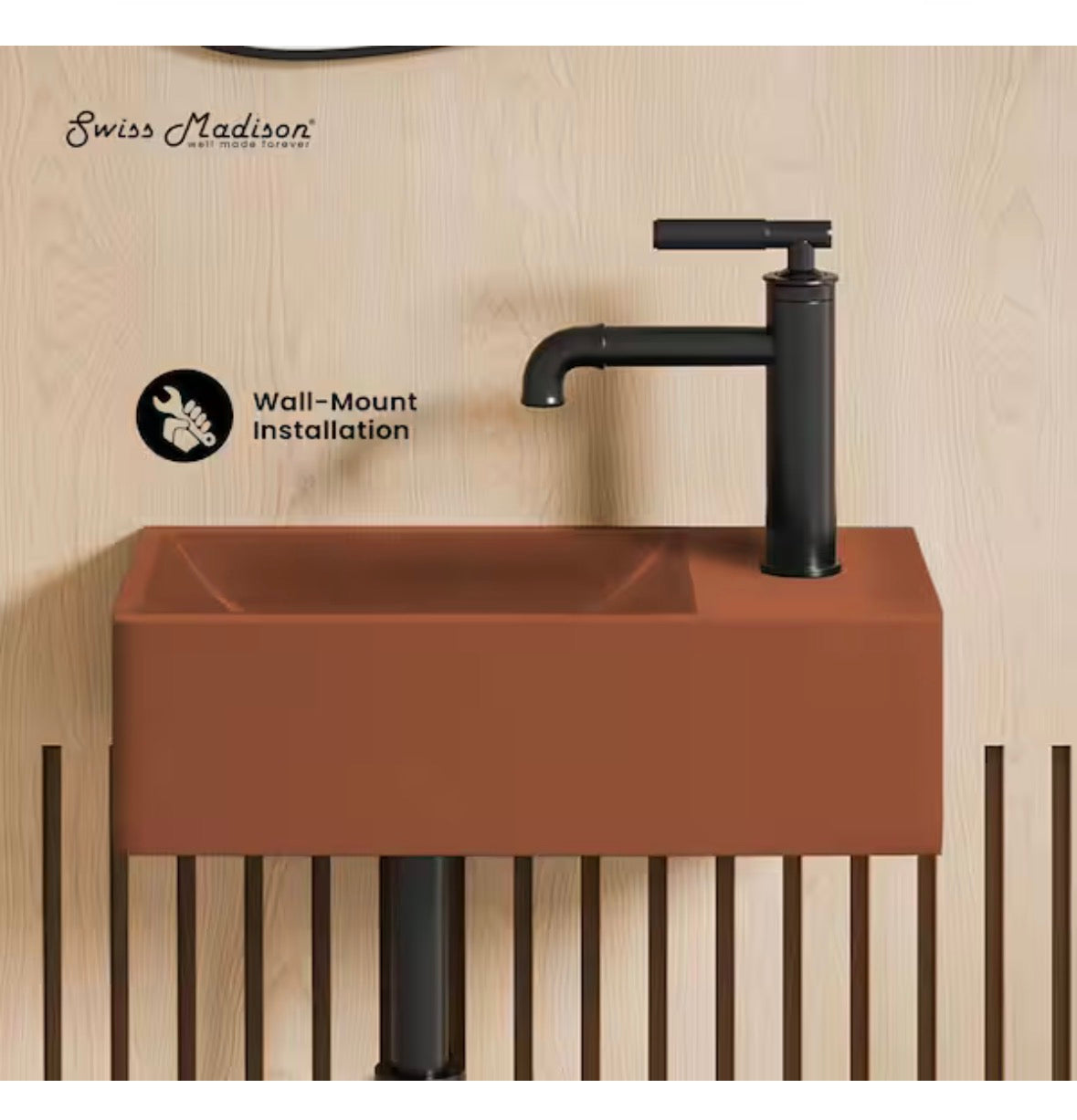 Lisse 16 in. Concrete Composite Rectangle Wall-Mounted Sink With 4 in. Basin Right Side Faucet Mount in Matte Terracotta