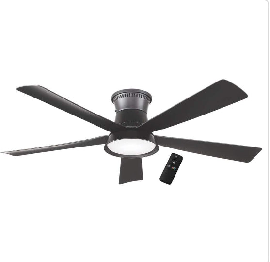 Hawkspur 52 in. Indoor/Outdoor Matte Black Low Profile Ceiling Fan with Adjustable White LED with Remote Included