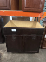 Shaker 36 in. W x 24 in. D x 34.5 in. H Assembled Sink Base Kitchen Cabinet in Java without Shelf