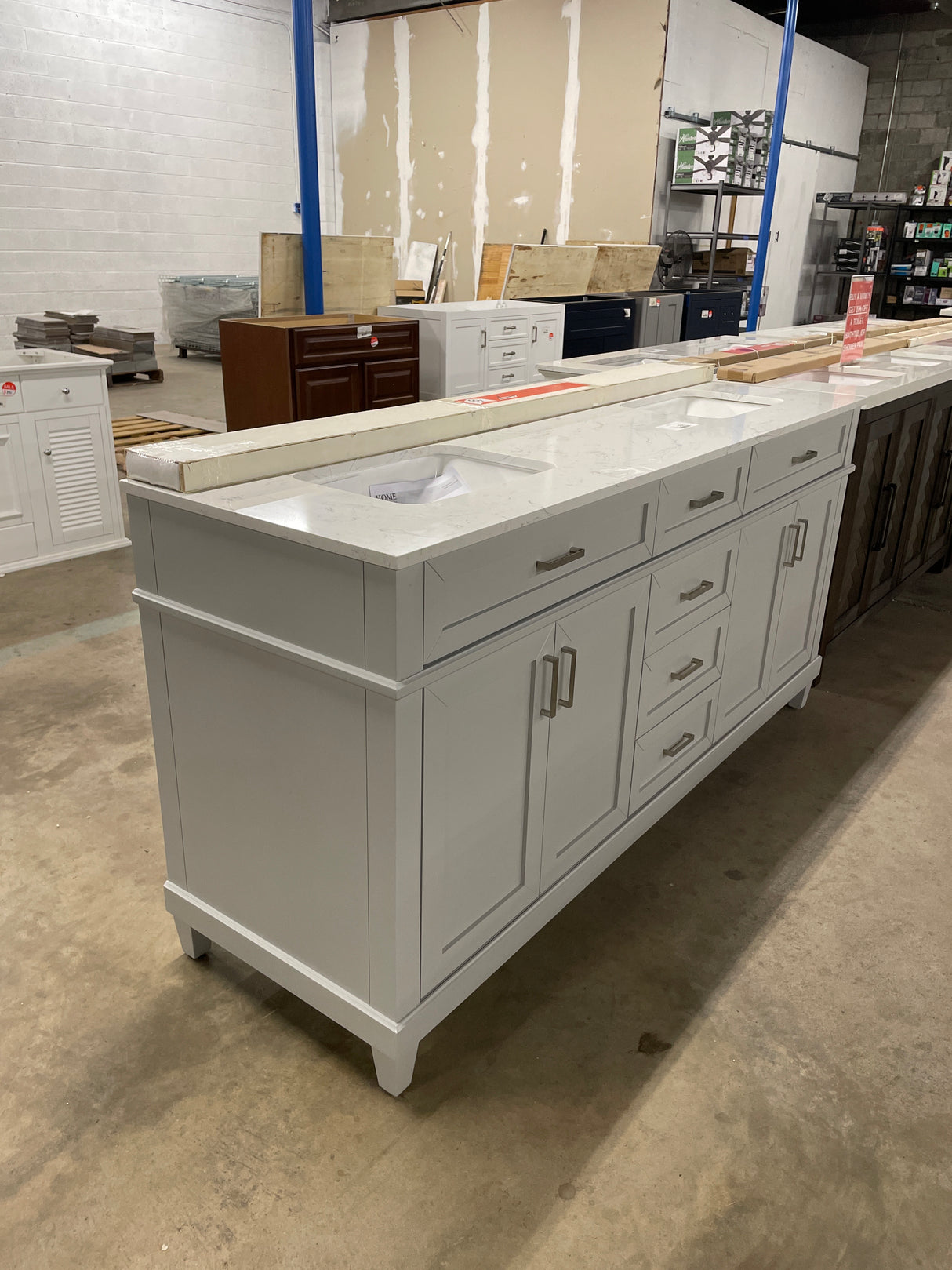 Talmore 72 in W x 22 in D x 35 in H Double Sink Bath Vanity in Sky Grey With White Engineered Carrara Marble Top