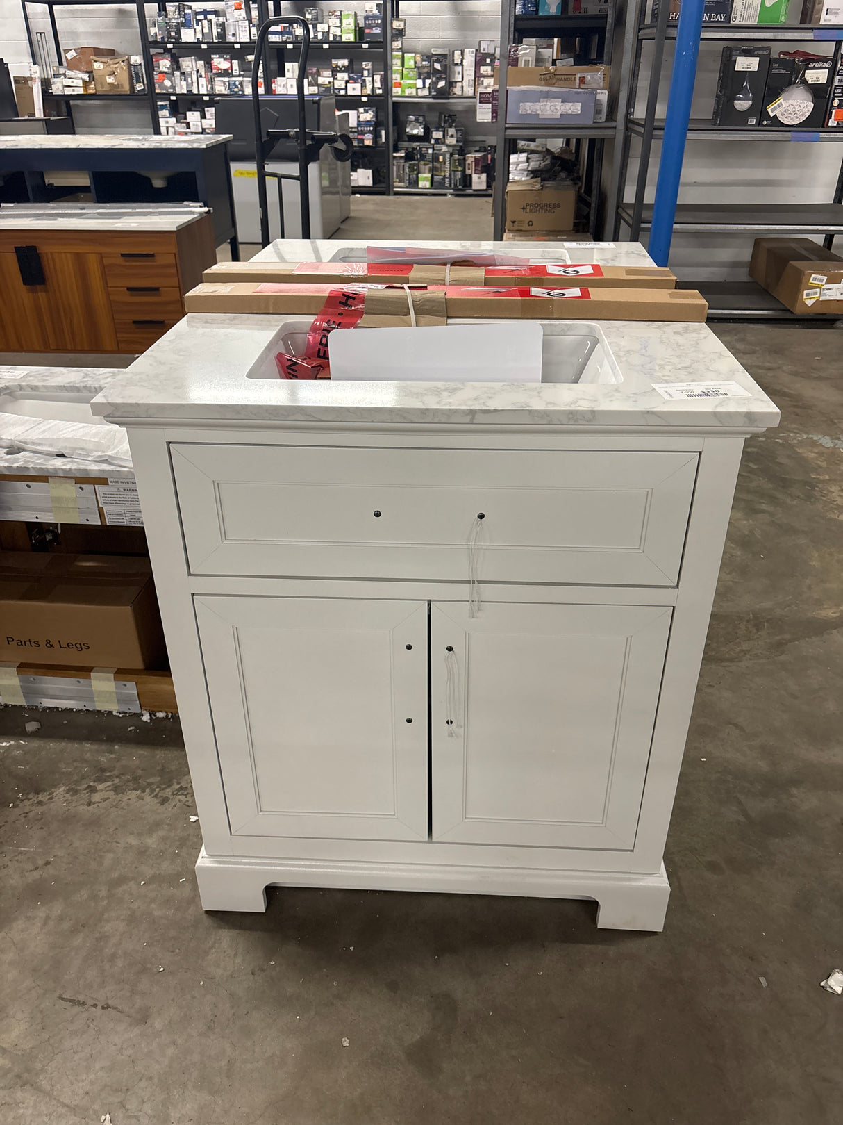 Doveton 30 in. W x 19 in. D x 34.5 in. H Single Sink Bath Vanity in White with White Engineered Stone Top