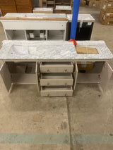 Collette 72 in. Double Sink Freestanding Bathroom Vanity in Greige with White Carrara Marble Top (Assembled)