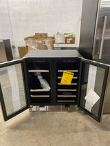 30 in. Dual Zone French Door 33 Bottle and 95 Can Wine and Beverage Cooler in Silver with Internal Blue LED Lighting