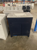 Clady 31 in. W x 19 in. D x 35 in. H Single Sink Bath Vanity in Deep Blue with Silver Ash Cultured Marble Top