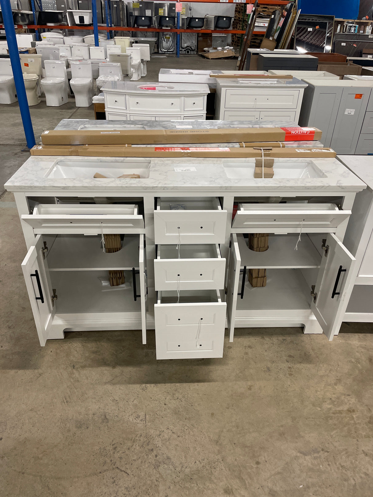 Doveton 60 in. W x 19 in. D x 34.50 in. H Bath Vanity in White with White Cultured Marble Top