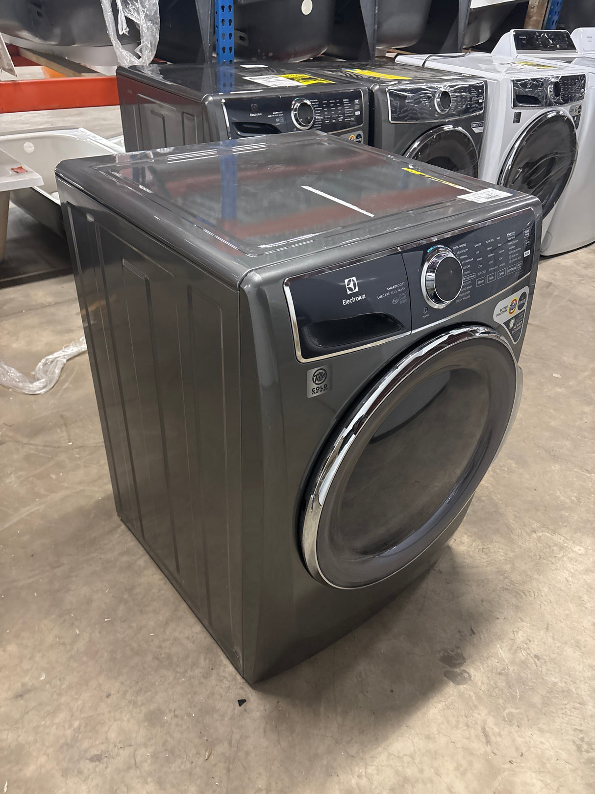 8 cu. ft. vented Front Load Stackable Electric Dryer in Titanium with LuxCare Dry and Perfect Steam