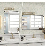 24 in. W x 36 in. H Rectangular Aluminum Alloy Framed Rounded Black Wall Mirror