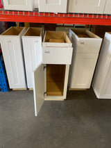 Shaker Satin White Stock Assembled Base Kitchen Cabinet with Ball-Bearing Drawer Glides (12 in. x 34.5 in. x 24 in.)
