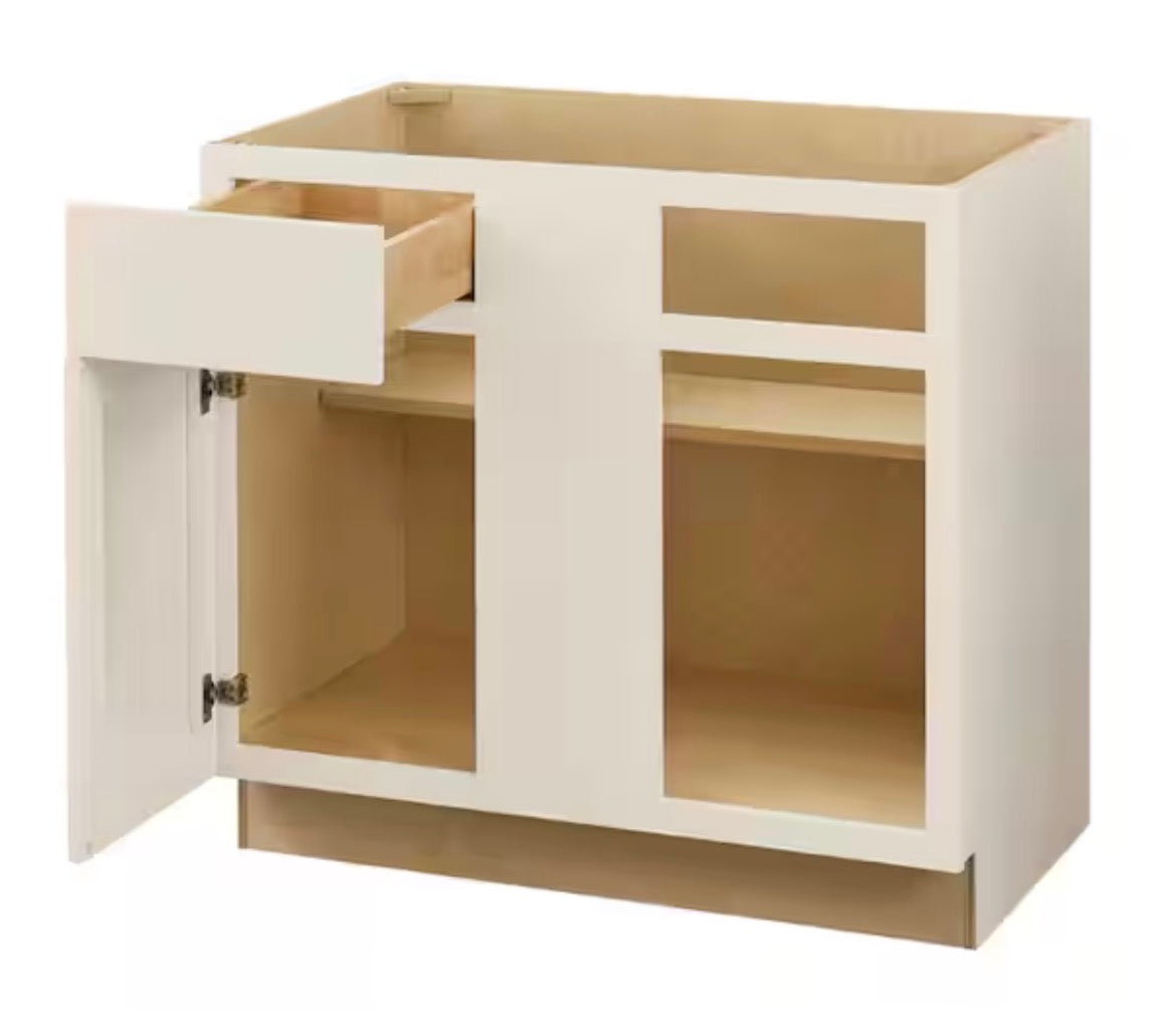 Avondale 36 in. W x 24 in. D x 34.5 in. H Ready to Assemble Plywood Shaker Blind Corner Kitchen Cabinet in Antique White