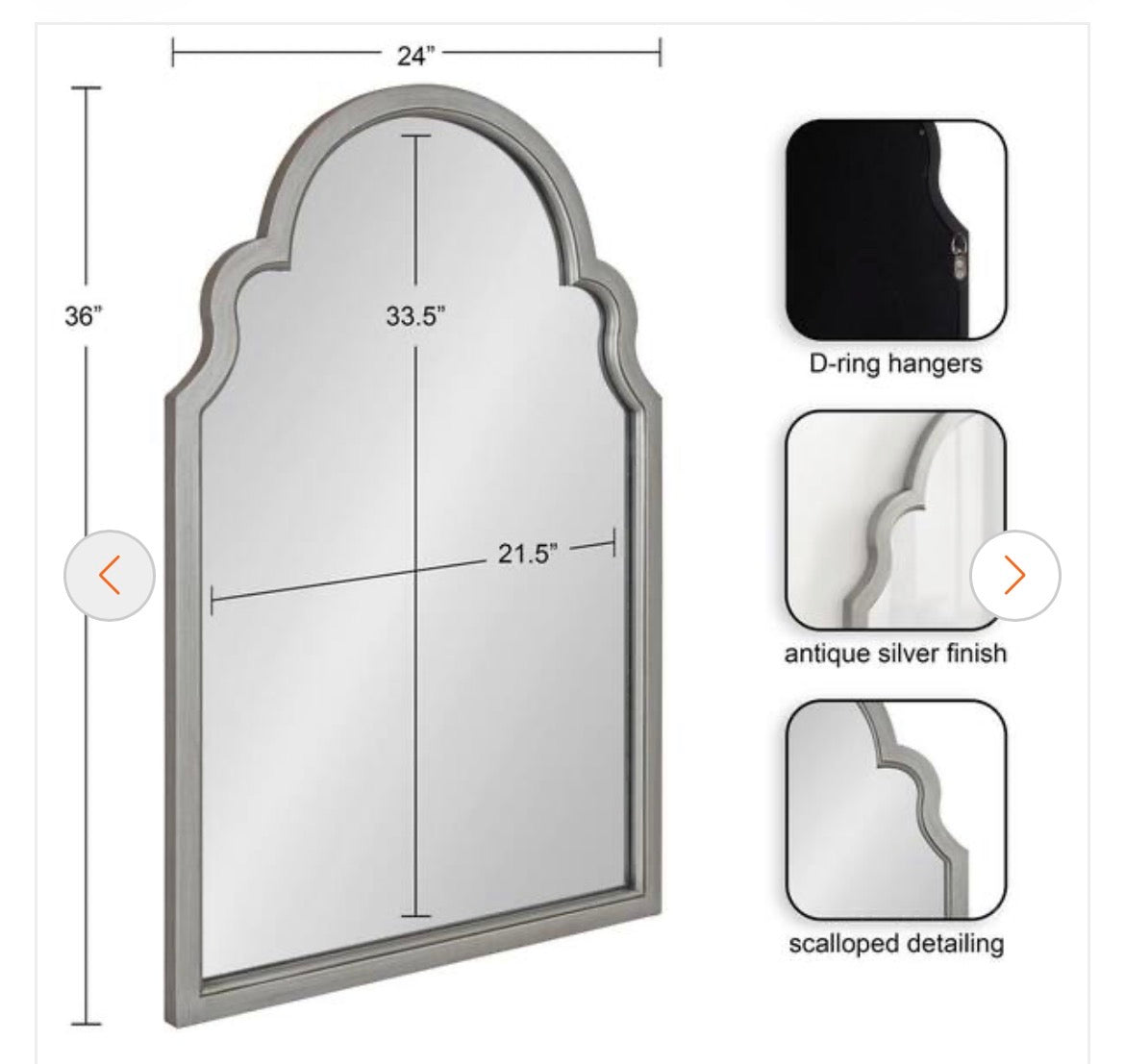 Hogan 24.00 in. W x 36.00 in. H Silver Arch Modern Framed Decorative Wall Mirror