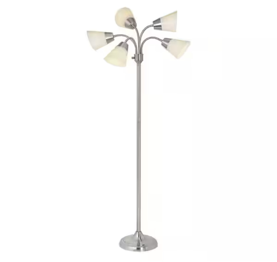 66 in. Satin Nickel Floor Lamp with 5 Plastic Bell Shades