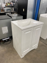 Everdean 25 in. W x 19 in. D x 34 in. H Single Sink Freestanding Bath Vanity in White with White Cultured Marble Top