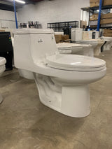 1-piece 1.1 GPF/1.6 GPF High Efficiency Dual Flush Elongated Toilet in White Slow-Close, Seat Included