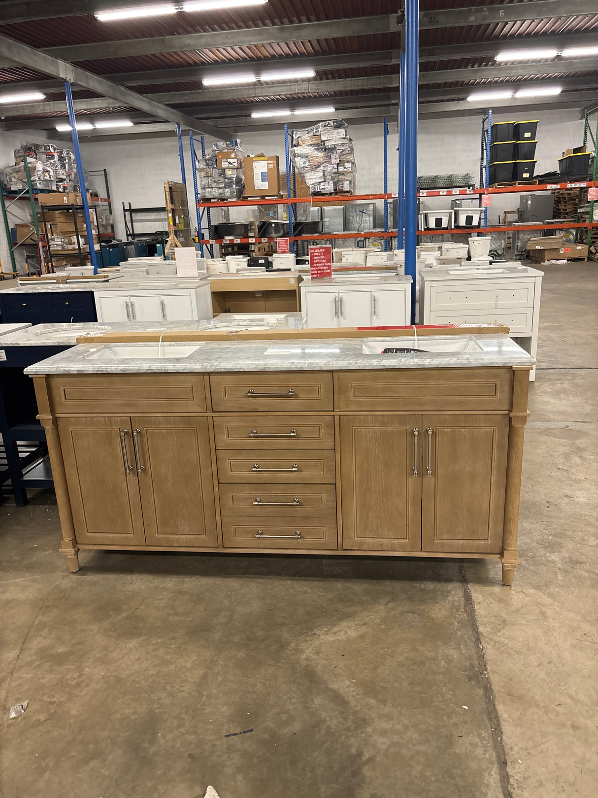 Aberdeen 72 in. x 22 in. D x 34.5 in. H Bath Vanity in Antique Oak with White Carrara Marble Top