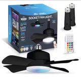 15.7 in. Indoor Matte Black Ceiling Fan with Remote, RGB CCT LED Light, Socket