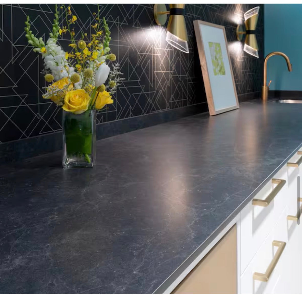 8 ft. L x 25 in. D Engineered Composite Countertop in Black Amani with Satin Finish