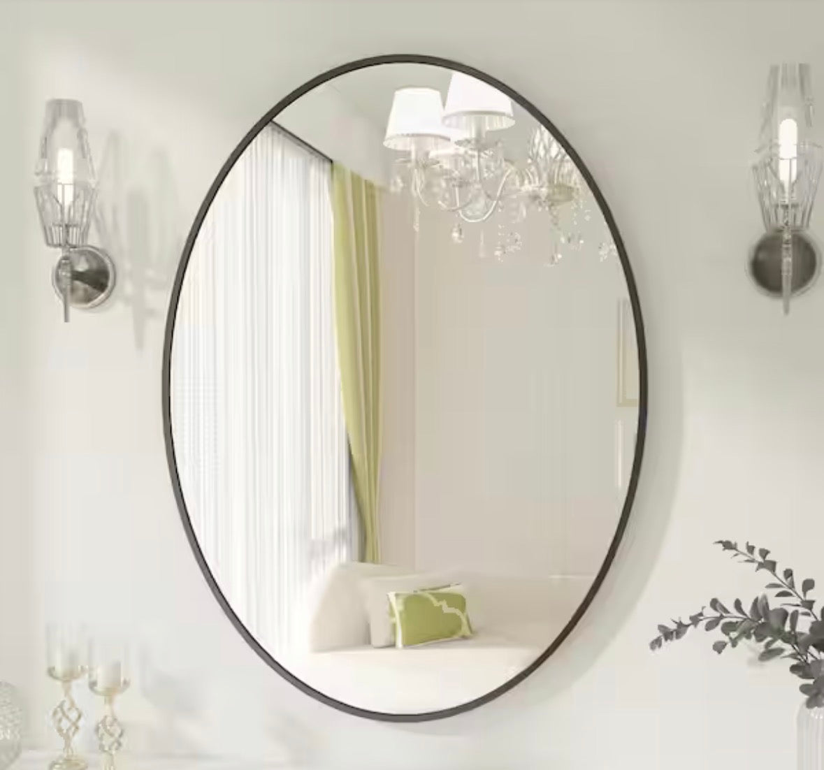 20 in. x 28 in. Oval Black Classic Aluminum Alloy Framed Wall Mirror