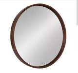 Medium Round Walnut Brown Contemporary Mirror (30 in. H x 30 in. W)