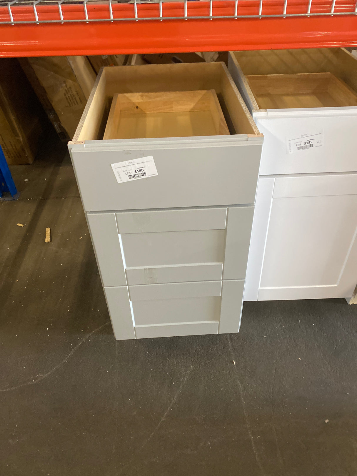 Shaker Dove Gray Stock Assembled Drawer Base Kitchen Cabinet with Drawer Glides (18 in. x 34.5 in. x 24 in.)