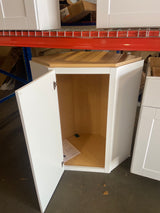 Shaker Satin White Stock Assembled Diagonal Corner Wall Kitchen Cabinet (24 in. x 36 in. x 12 in.)