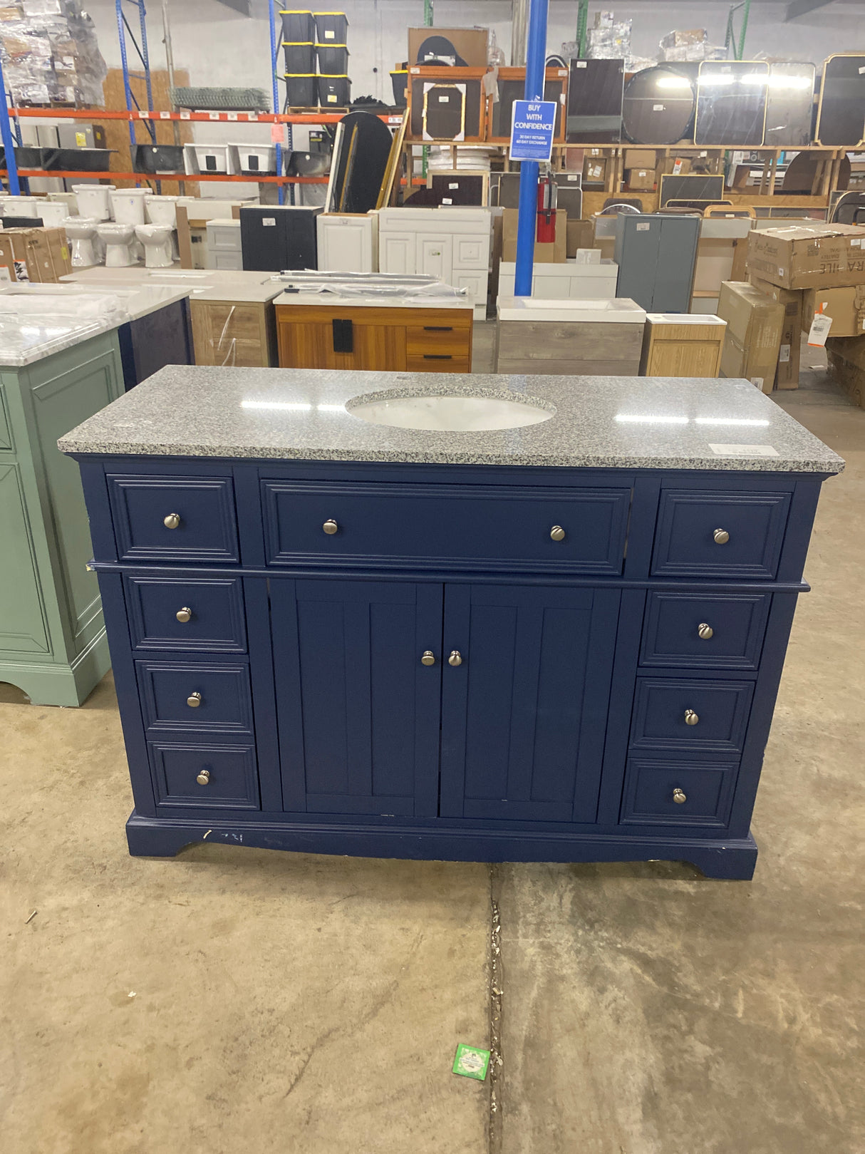 Fremont 49 in. W in 22 in. D x 34 in. H Vanity in Navy Blue with Grey Granite Top and White Sink