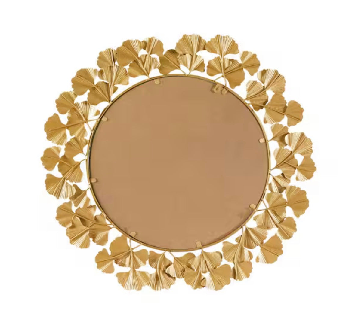Eden Gold Gold Gingko Leaf Round Wall Mirror 30.5 in. x 30.5 in.
