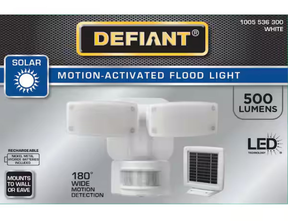 180Â° White Motion Sensor Solar Powered Outdoor 2-Head LED Security Flood Light 500 Lumens
