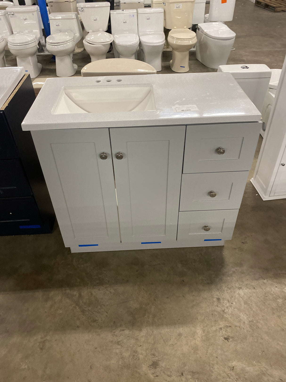 Bannister 36.5 in. W x 18.75 in. D Bath Vanity in pearl gray with Cultured Marble Top in Colorpoint White with White Sink