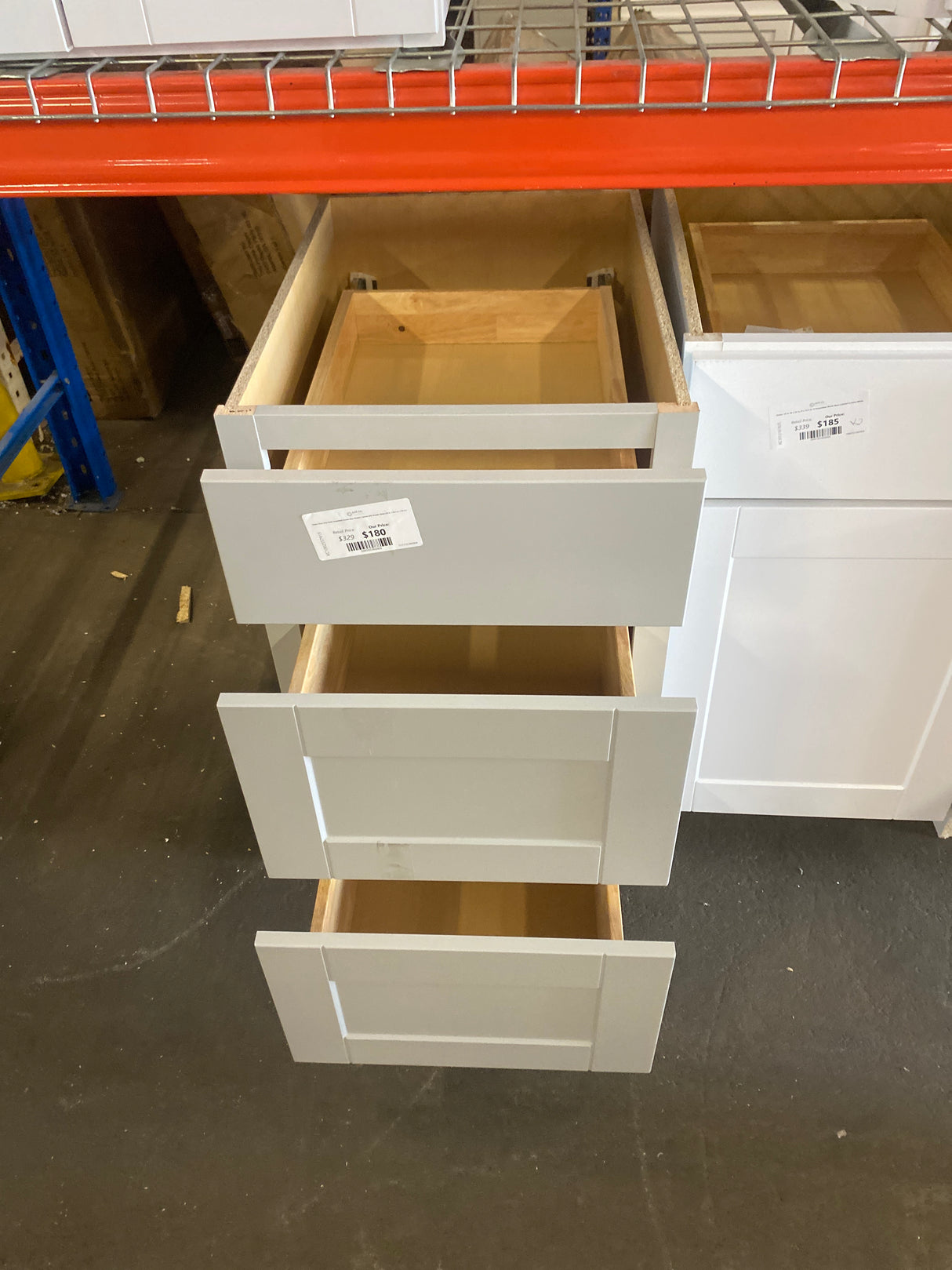 Shaker Dove Gray Stock Assembled Drawer Base Kitchen Cabinet with Drawer Glides (18 in. x 34.5 in. x 24 in.)