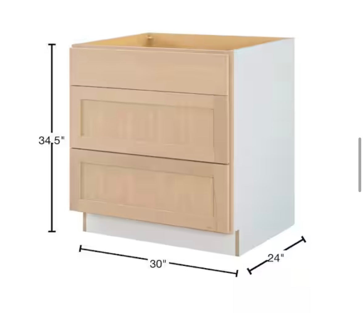 30 in. W x 24 in. D x 34.5 in. H Ready to Assemble Drawer Base Kitchen Cabinet in Unfinished with CLICKREADY Technology