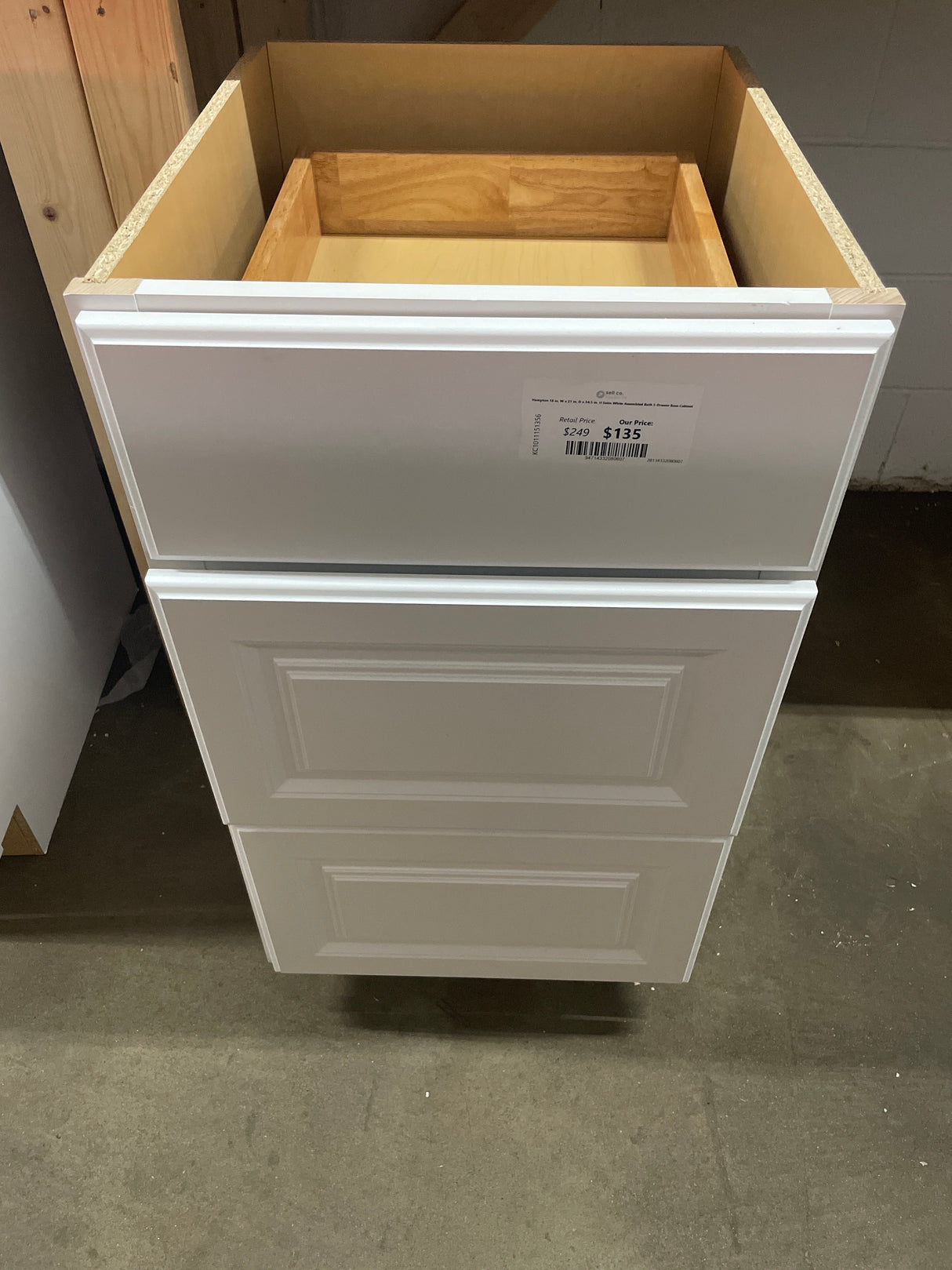 Hampton 18 in. W x 21 in. D x 34.5 in. H Satin White Assembled Bath 3-Drawer Base Cabinet