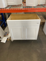 Shaker Assembled 36 x 34.5 x 21 in. Bathroom Vanity Base Cabinet in Satin White