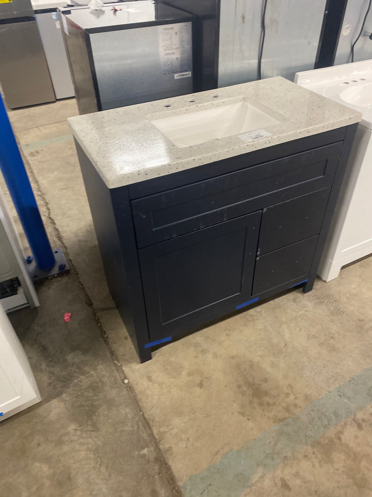 Clady 36.5 in. W x 18.75 in. D Bath Vanity in Deep Blue with Cultured Marble Vanity Top in Silver Ash with White Sink (Comes with 1 Free Toilet or Mirror Valued Up to $100)