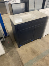 Clady 36.5 in. W x 18.75 in. D Bath Vanity in Deep Blue with Cultured Marble Vanity Top in Silver Ash with White Sink (Comes with 1 Free Toilet or Mirror Valued Up to $100)