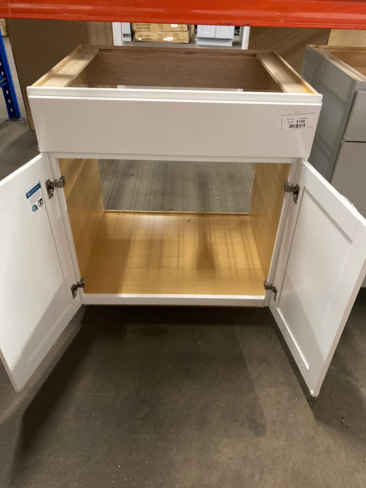 Westfield Feather White Shaker Stock Sink Base Kitchen Cabinet (30 in. W x 23.75 in. D x 35 in. H)