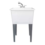 24.50 in. D x 22.5 in. W Freestanding Thermoplastic White 21 gal. Utility Tub with Grey Legs and Chrome Pullout Faucet