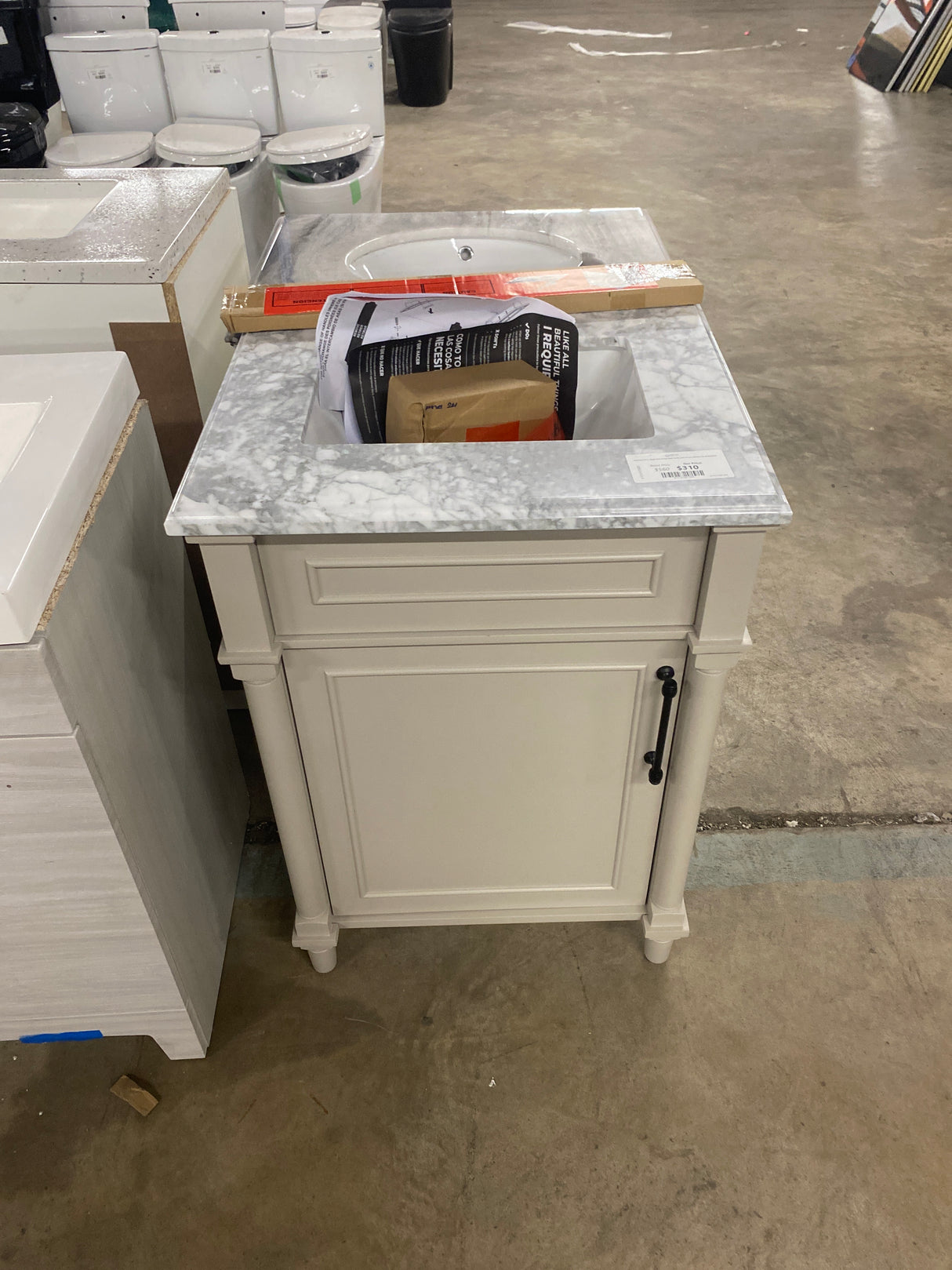 Aberdeen 24 in. Single Sink Greige Bath Vanity with Carrara Marble Top (Assembled)