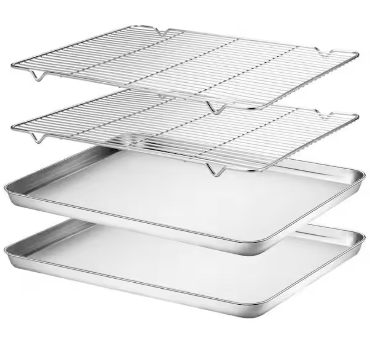 4-Piece Baking Sheets, Cooling Racks Set, Stainless Steel Cookie Pans, Non Toxic Heavy Duty Baking Trays with Racks