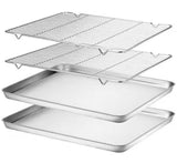 4-Piece Baking Sheets, Cooling Racks Set, Stainless Steel Cookie Pans, Non Toxic Heavy Duty Baking Trays with Racks