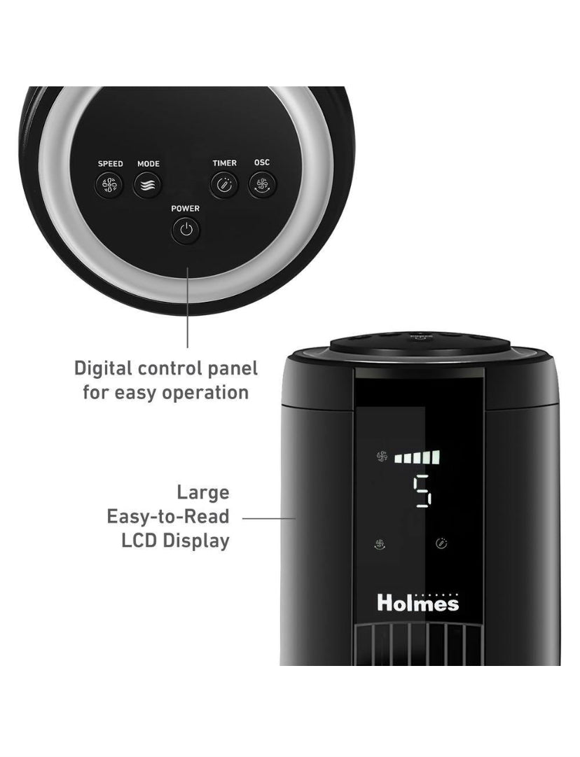 42 in. Oscillating 5 Speed Digital Tower Fan Black with ClearRead Display and Remote Control
