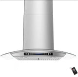 36 in. 900 CFM Wall Mount with LED light stainless steel Range Hood with Tempered Glass 4 Speed