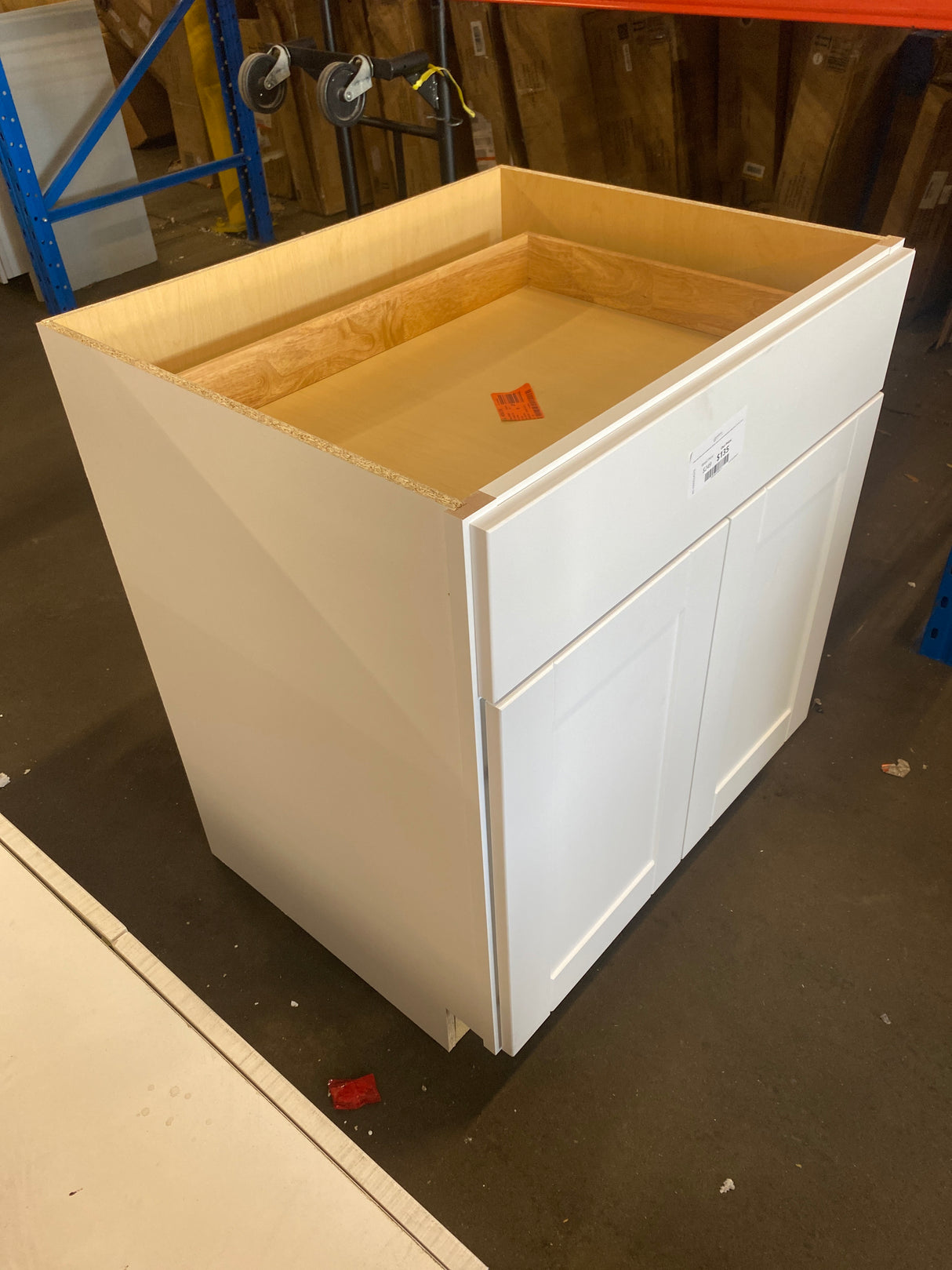 Shaker Satin White Stock Assembled Base Kitchen Cabinet with Ball-Bearing Drawer Glides (30 in. x 34.5 in. x 24 in.)