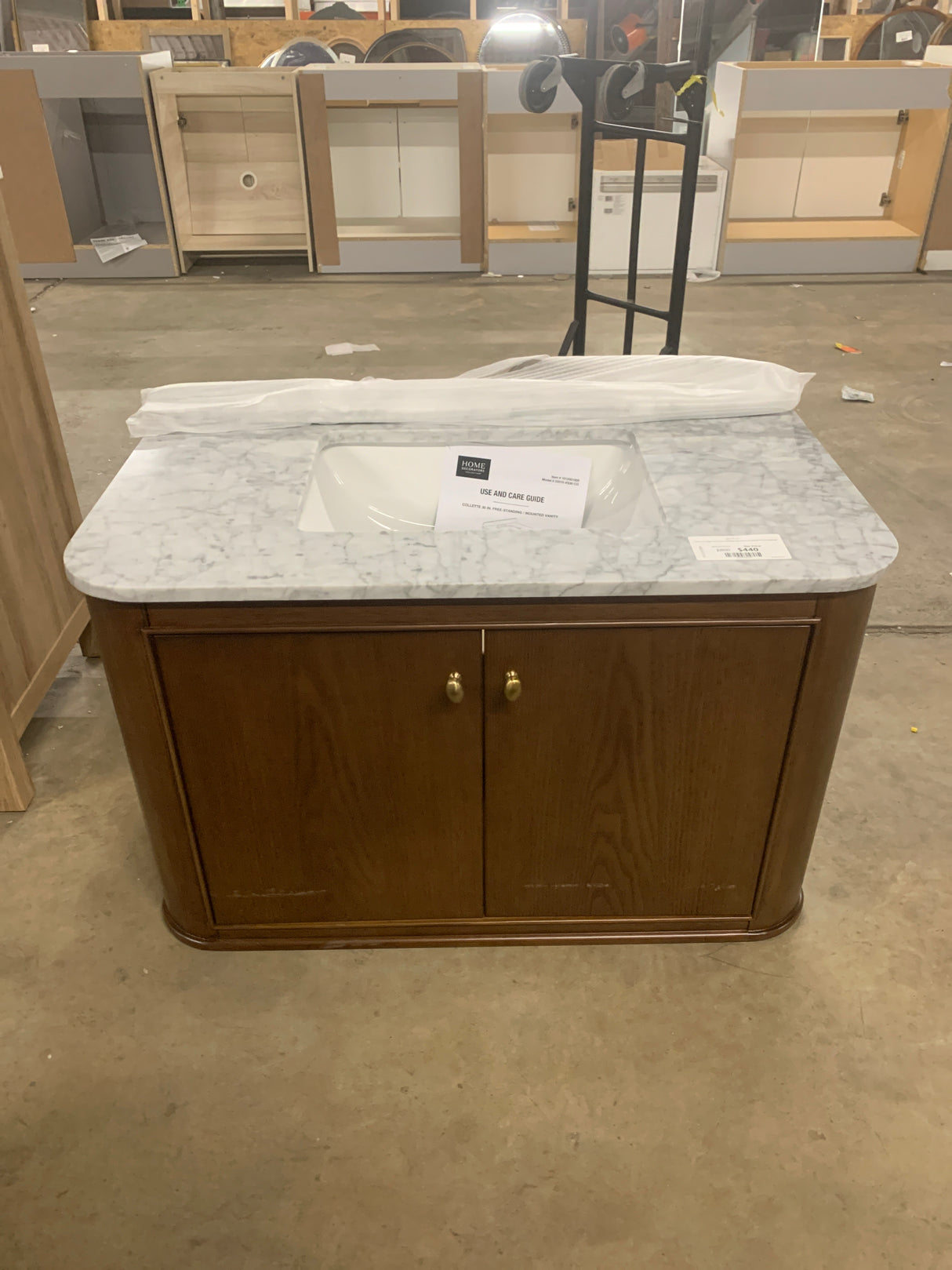 Collette 36 in. Single Sink Cinnamon Oak Bath Vanity with Carrara White Marble Top (Assembled)