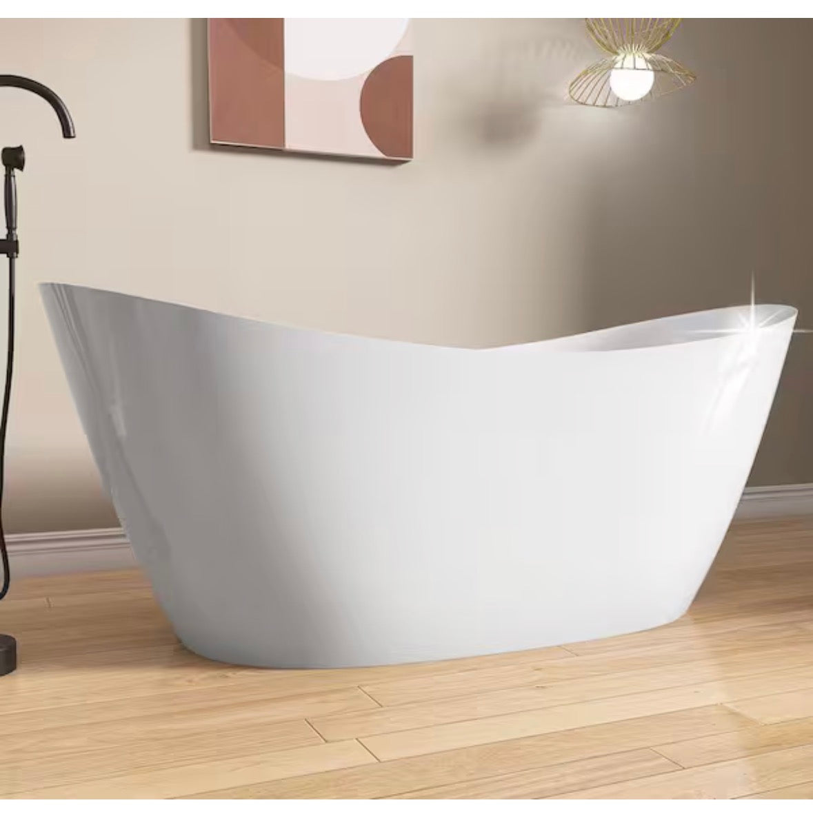 59 in. x 29.5 in. Free Standing Deep Soaking Double Slipper Alone Bath Tub Oval Acrylic Freestanding Bathtubs in White (Cracked)