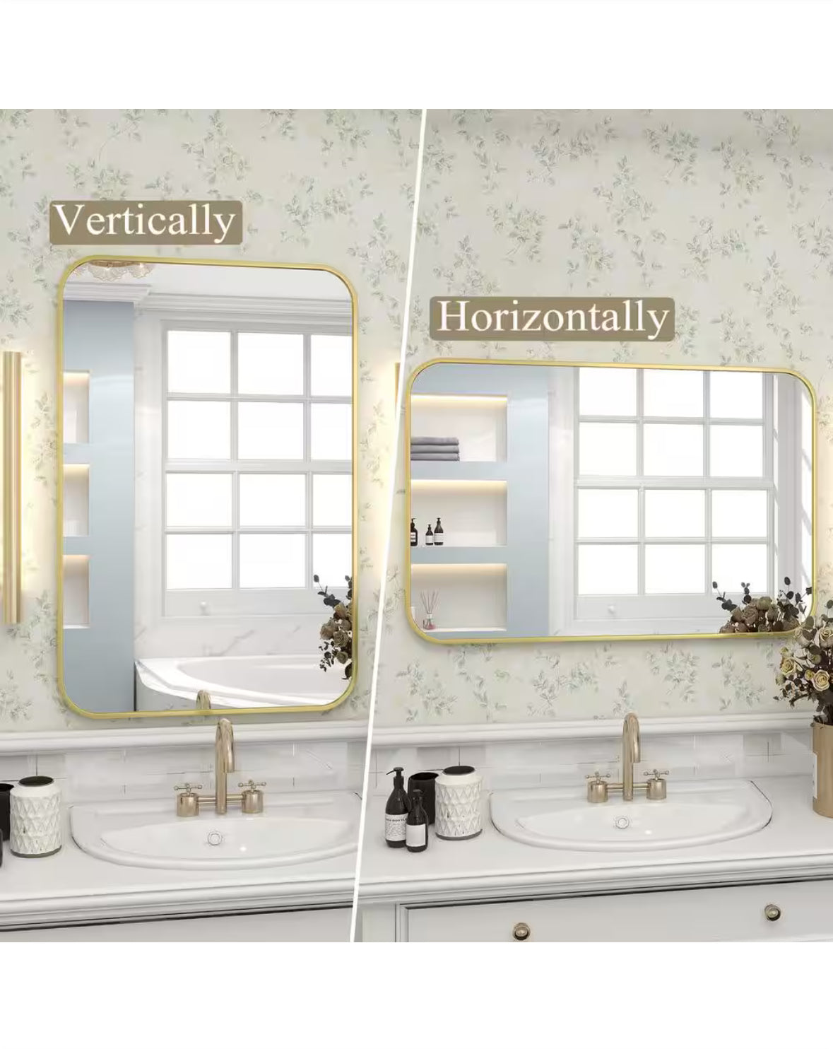 26 in. W x 38 in. H Rectangular Aluminum Alloy Framed Rounded Gold Wall Mirror