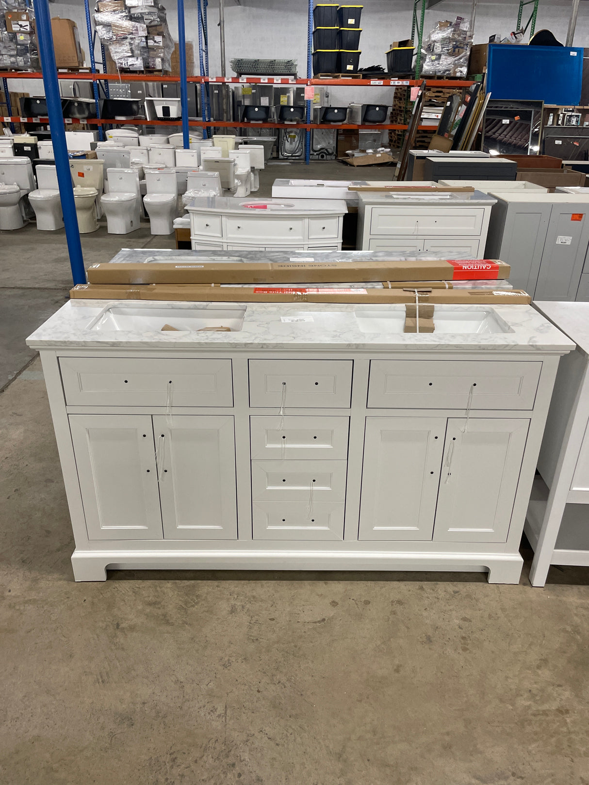 Doveton 60 in. W x 19 in. D x 34.50 in. H Bath Vanity in White with White Cultured Marble Top